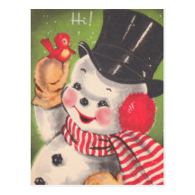 Natal retro do boneco de neve cartão postal