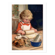 Natal vintage - biscoitos do cozimento da menina cartão postal