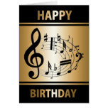 Notas musicais pretas na forma oval no aniversário cartao