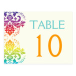 Número da mesa do casamento tema damasco das cores cartoes postais