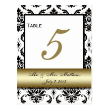 Número preto da mesa do casamento tema damasco do  cartão postal