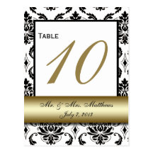 Número preto da mesa do casamento tema damasco do  cartões postais