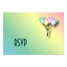 O amor Pastel Balloons o cartão de RSVP Convite Personalizados