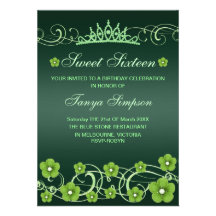 O aniversário verde da flor Sweet16 & da tiara con Convites Personalizado