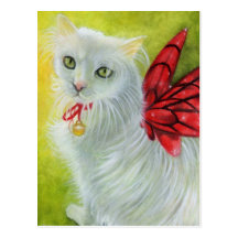 O carmesim do gatinho do Natal voa o cartão Cartão Postal