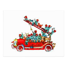 O carro de bombeiros caçoa o cartão cartões postais