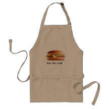 o cheeseburger, beija o cozinheiro, em um avental