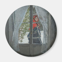 O Kerchief vermelho, retrato da Sra. Monet (1873) Imãs De Geladeira