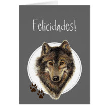 O lobo da aguarela segue Felicidades! Aniversário Cartao
