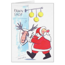 O papai noel visita uma loja de penhor cartao