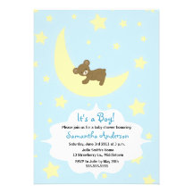 O urso de ursinho e o chá de fraldas da lua convid convite personalizados