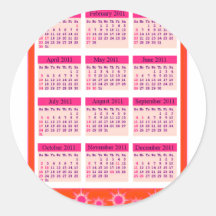 O vermelho 2011 anos Calendar duma olhada Adesivos Redondos