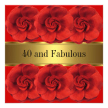 O vermelho elegante floresce o 40th fabuloso do ou convite personalizados