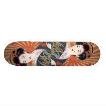 O vintage Sun irradia a gueixa japonesa retro Skate Boards