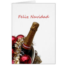 o x-mas espanhol da feliz carda o champanhe cartão