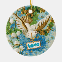 Ornamento azul das flores brancas da pomba do amor