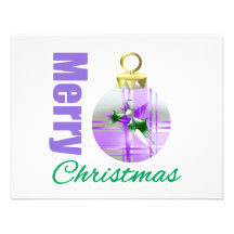 Ornamento temático roxo do azevinho do Feliz Natal Convites Personalizado