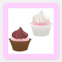 OS CUPCAKES COR-DE-ROSA DO CHOCOLATE DA BAUNILHA P ADESIVOS