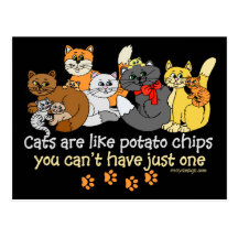 Os gatos são como microplaquetas de batata cartoes postais