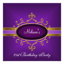 Ouro roxo elegante do partido de aniversário de 21 convites personalizados