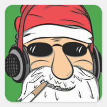 Papai noel com óculos de sol cigarro e fones de ou adesivos quadrados