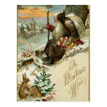 Papai noel do ano novo do vintage cartão postal