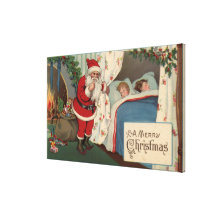 Papai noel observando crianças de sono impressão em canvas