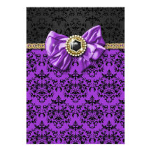 Partido preto roxo do damasco do ouro convites personalizados