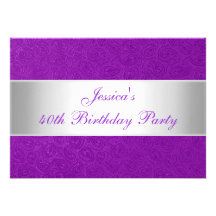 Partido roxo gravado elegante do branco de Paisley Convites Personalizado