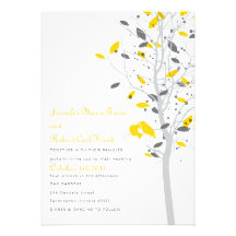 Pássaros do amor na árvore - amarelo & cinzas convite personalizados