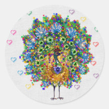 Pavão do amor do arco-íris adesivos em formato redondos
