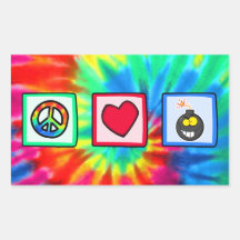 Paz, amor, bombas adesivos em forma retangular