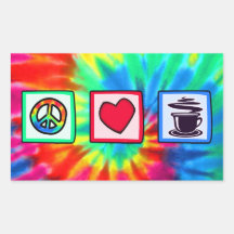 Paz, amor, café adesivos retangulares