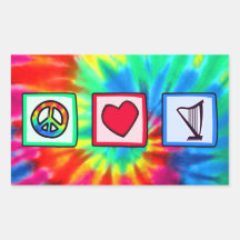 Paz, amor, harpa adesivos retangular