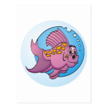 Peixes roxos dos desenhos animados cartoes postais