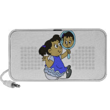 Pele bonito do meio da menina caixinhas de som para notebook