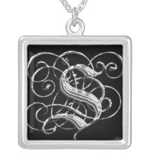 Pendente de prata preto S da inicial do monograma  Bijuteria Personalizada