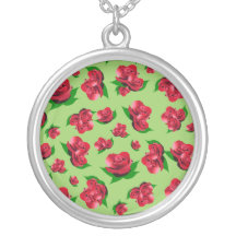 Pendente do verde do teste padrão da rosa vermelha colares