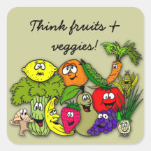 pense vegetarianos do n das frutas adesivo em forma quadrada