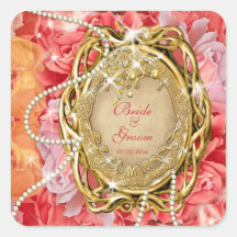 Pérolas cor-de-rosa do vintage que wedding o noivo adesivo em forma quadrada