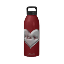 Personalize eu te amo o coração metálico cinzento garrafinha de água