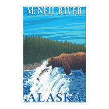 Pesca do urso no rio - rio de McNeil, Alaska Impressão De Canvas Esticadas