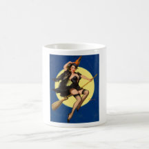 Pin da bruxa do Dia das Bruxas acima da menina Caneca