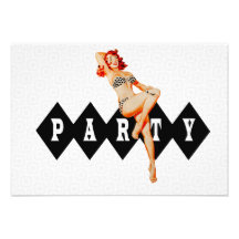 Pin retro acima do partido V2 da menina Convite Personalizado
