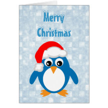 Pinguim bonito com Feliz Natal do chapéu do papai  Cartoes