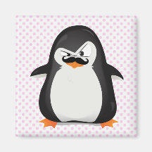 Pinguim branco preto bonito e bigode engraçado imã