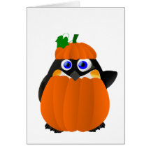 Pinguim do Dia das Bruxas do traje da abóbora Cartao