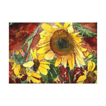 pintura da aguarela das flores dos girassóis impressão de canvas esticadas