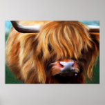 Pintura da vaca das montanhas poster