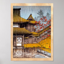 Pintura japonesa clássica oriental legal do templo posteres